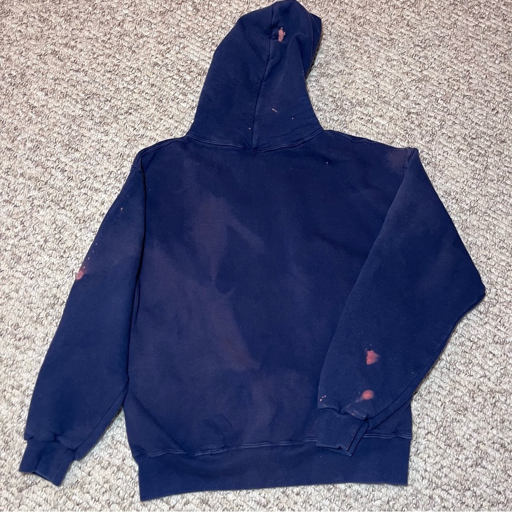 Vintage 90s Jerzees Super Sweats Denali Hoodie Navy Blue Distressed Large - Picture 9 of 13